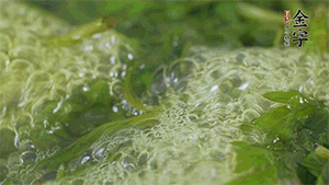 艾草葉放入煮沸的水中，加點(diǎn)食用堿，待變成深綠色時(shí)撈出，放入冰水中，瀝干備用。